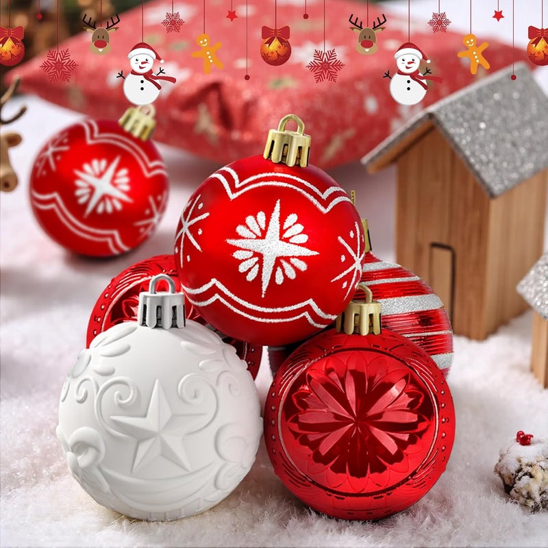 EverMerry 82PCS Christmas Ornaments, Ornaments with Hanging Strings for Christmas Tree Decorations, Hanging Xmas Decorations with Kraft Paper Box with Lid for Holiday, Party(Red&White) - Image 3